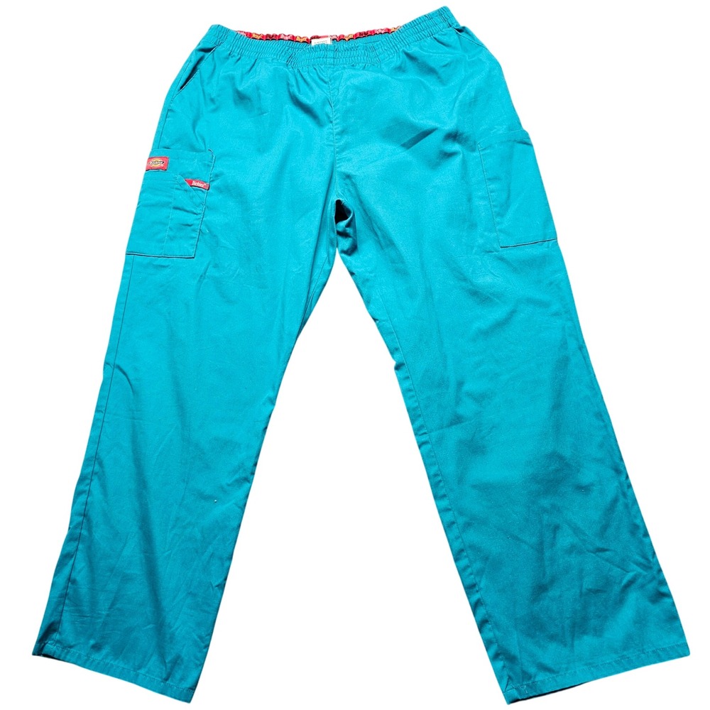 Dickies Scrub Pants XL Petite Teal Blue Cargo Elastic Waist 86106P TLWZ Unisex